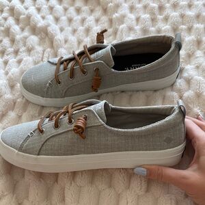NEW RARE! Sperry Light Gray Sneakers with Brown Laces